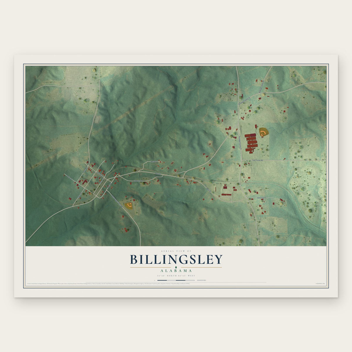 Billingsley, Alabama map print, the full design