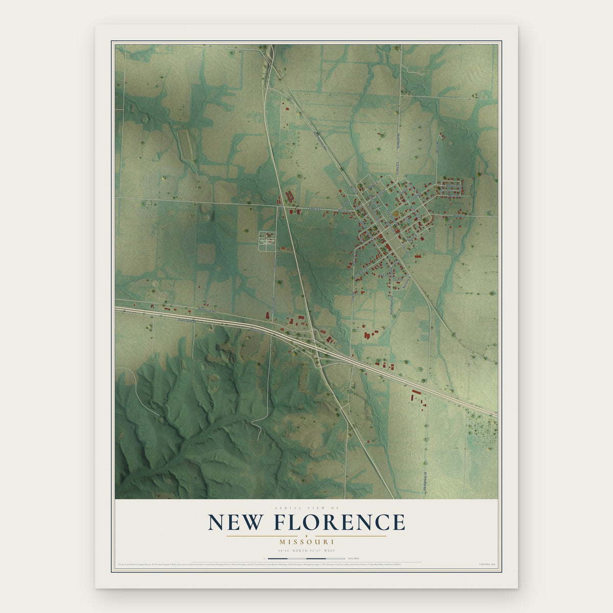 New Florence, Missouri map print, the full design