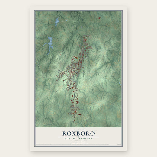 Roxboro, North Carolina map print, the full design