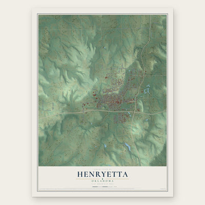 Henryetta, Oklahoma map print, the full design