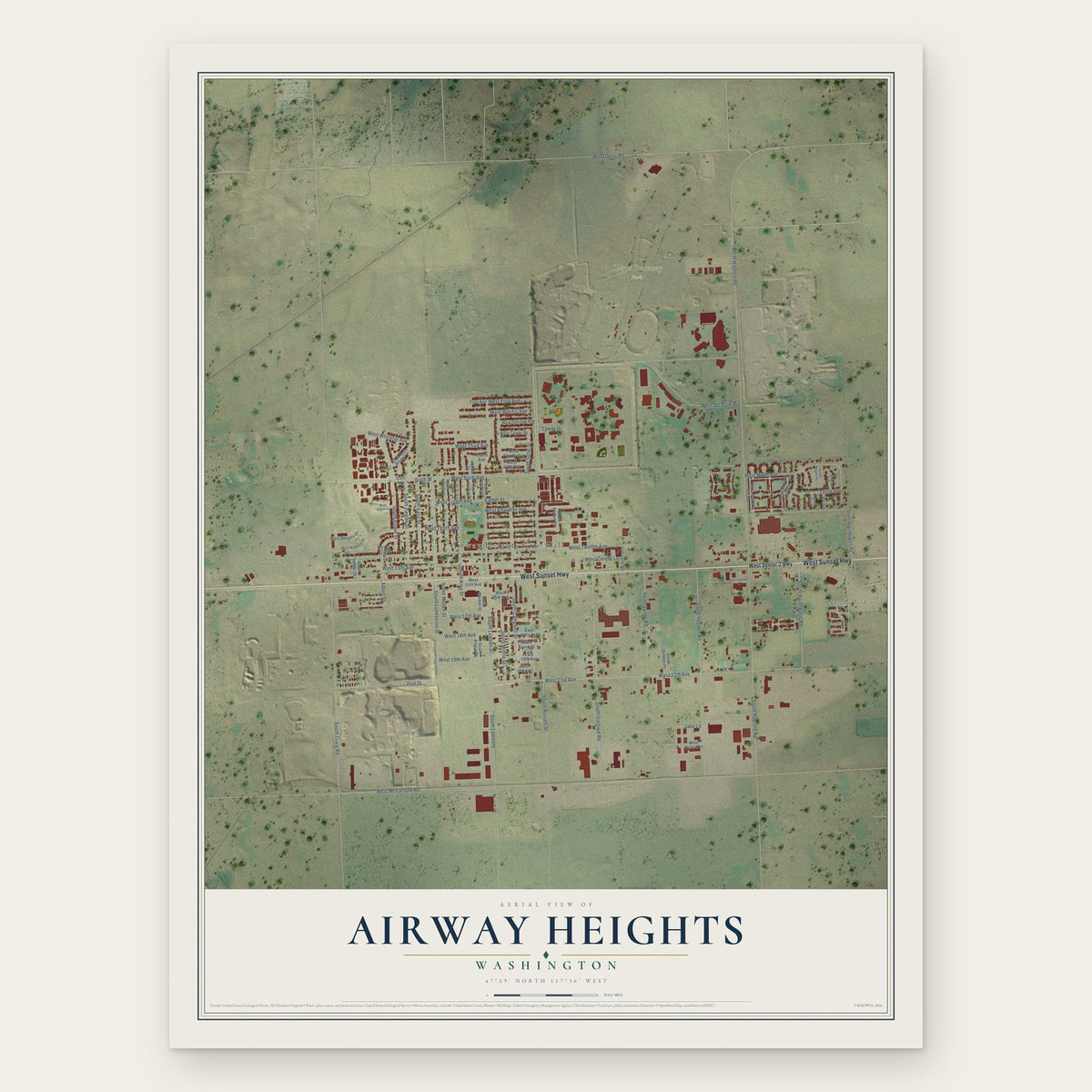 Airway Heights, Washington map print, the full design