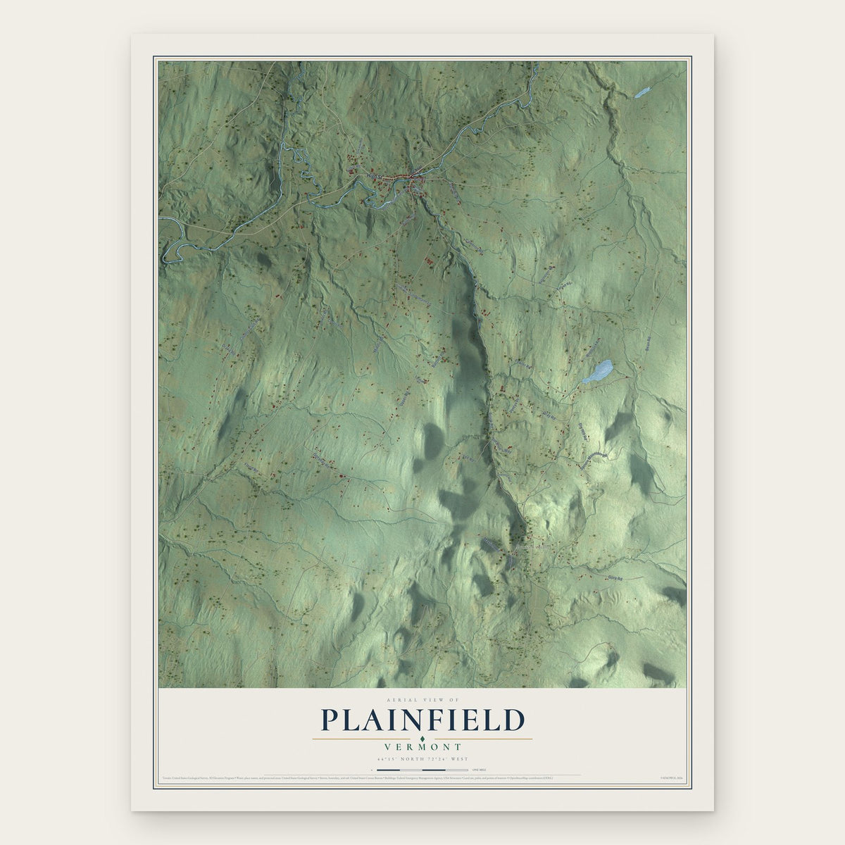 Plainfield, Vermont map print, the full design