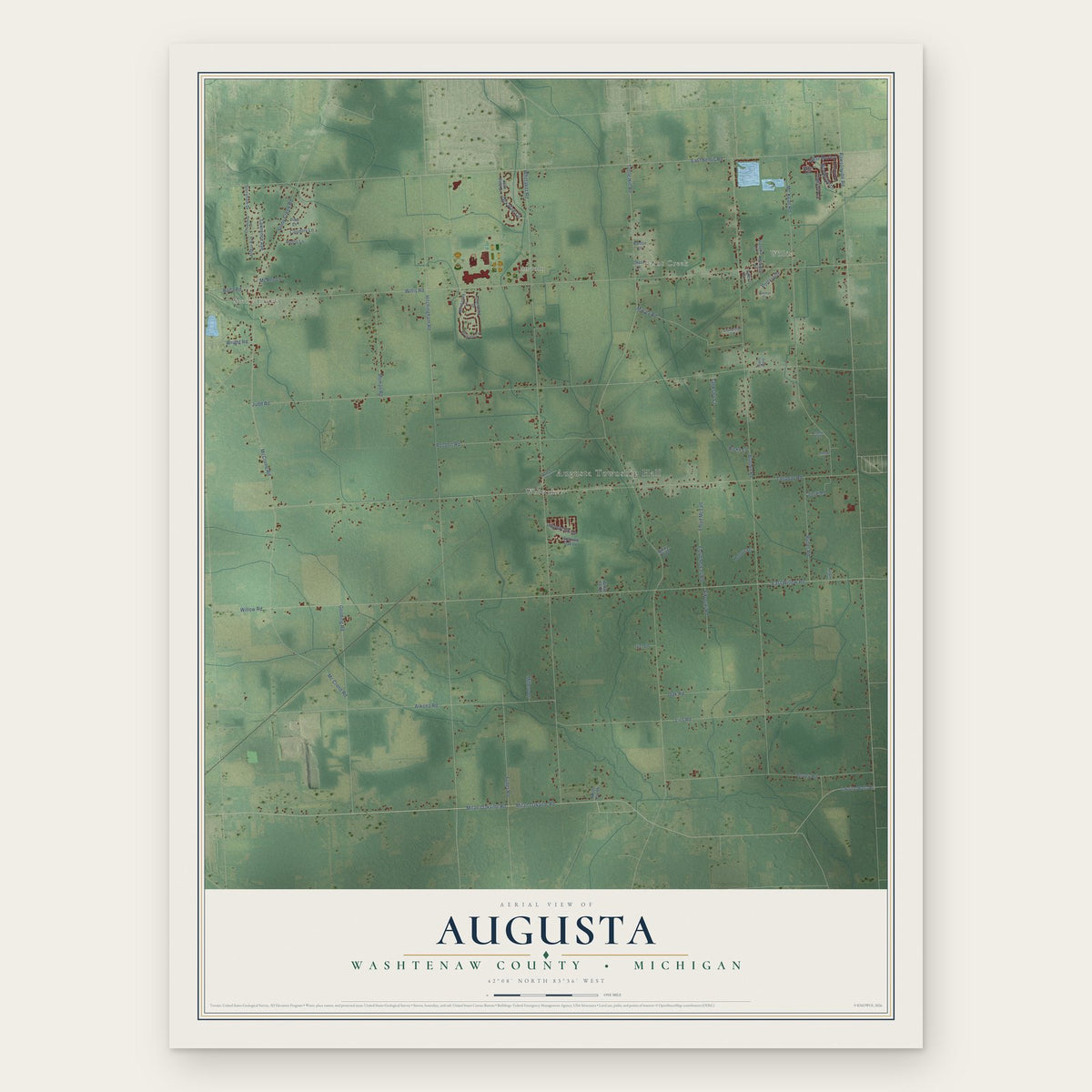 Augusta, Washtenaw County, Michigan map print, the full design
