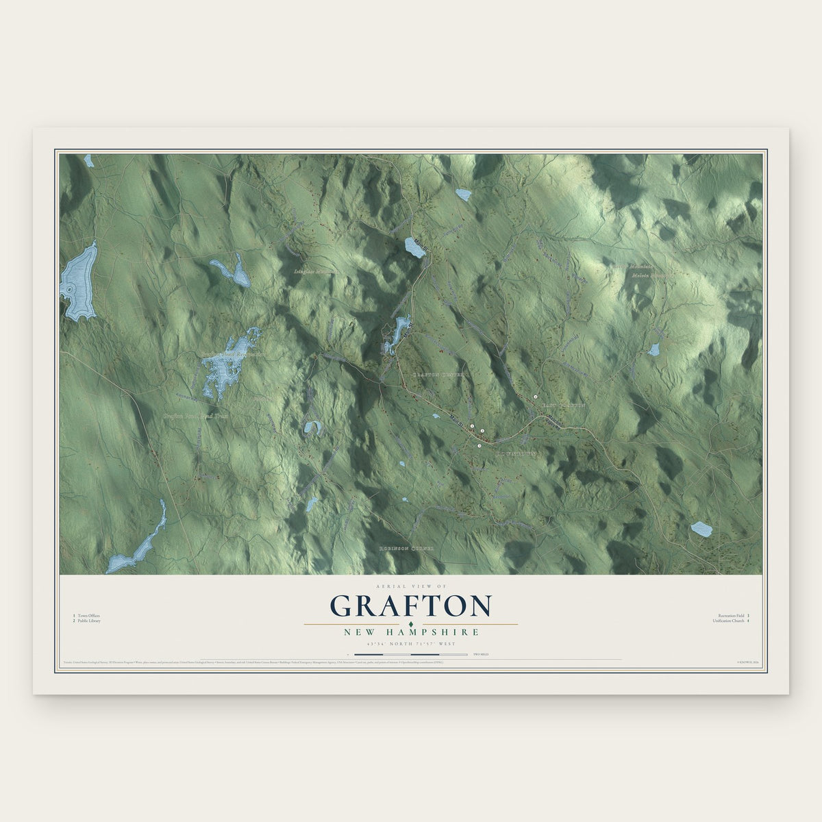 Grafton, New Hampshire map print, the full design
