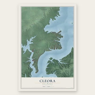 Cleora, Oklahoma map print, the full design