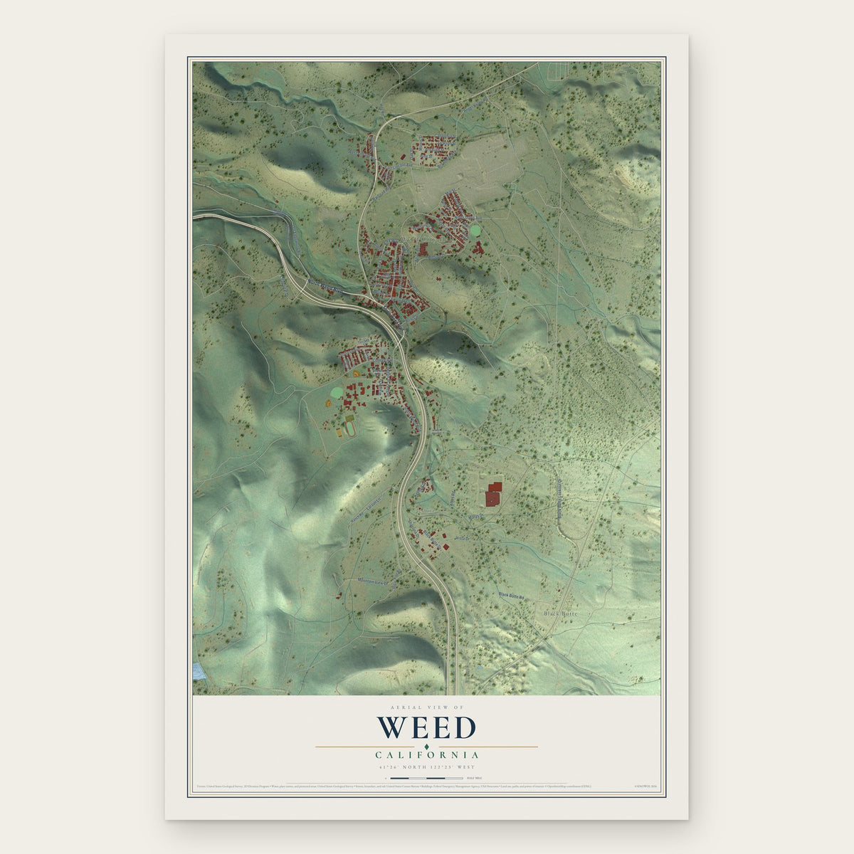 Weed, California map print, the full design