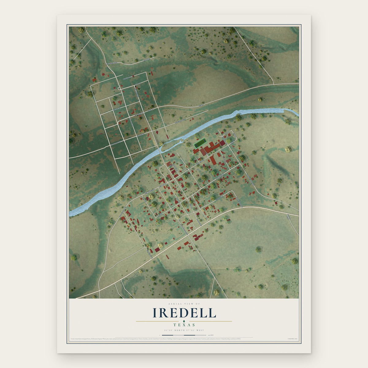 Iredell, Texas map print, the full design