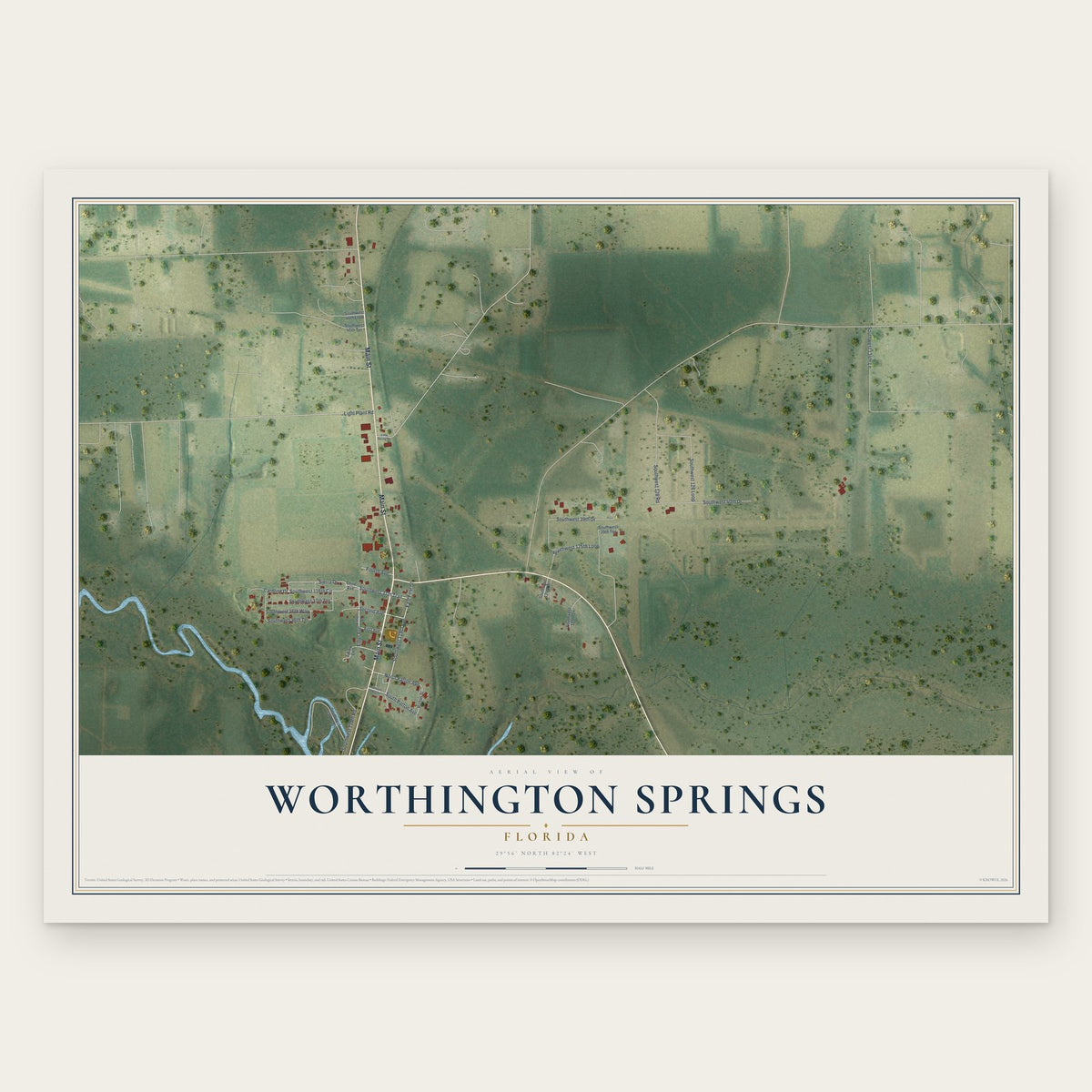 Worthington Springs, Florida map print, the full design