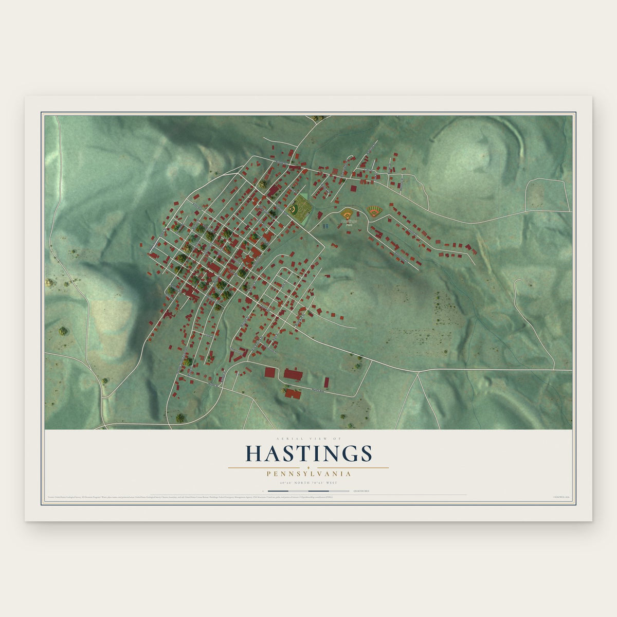 Hastings, Pennsylvania map print, the full design