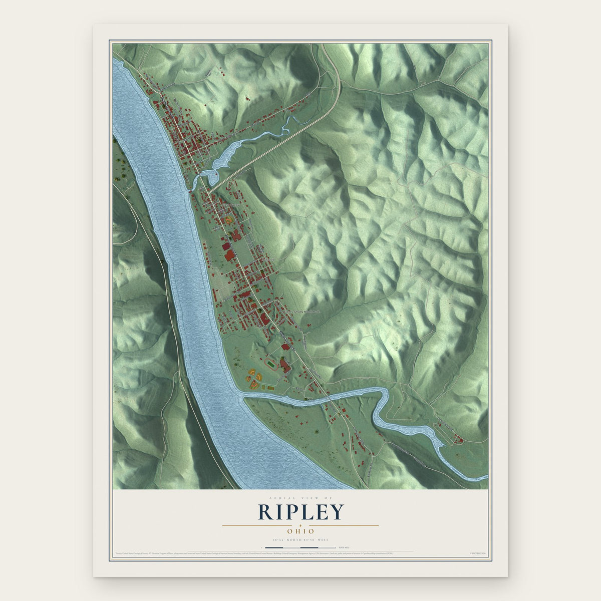 Ripley, Ohio map print, the full design
