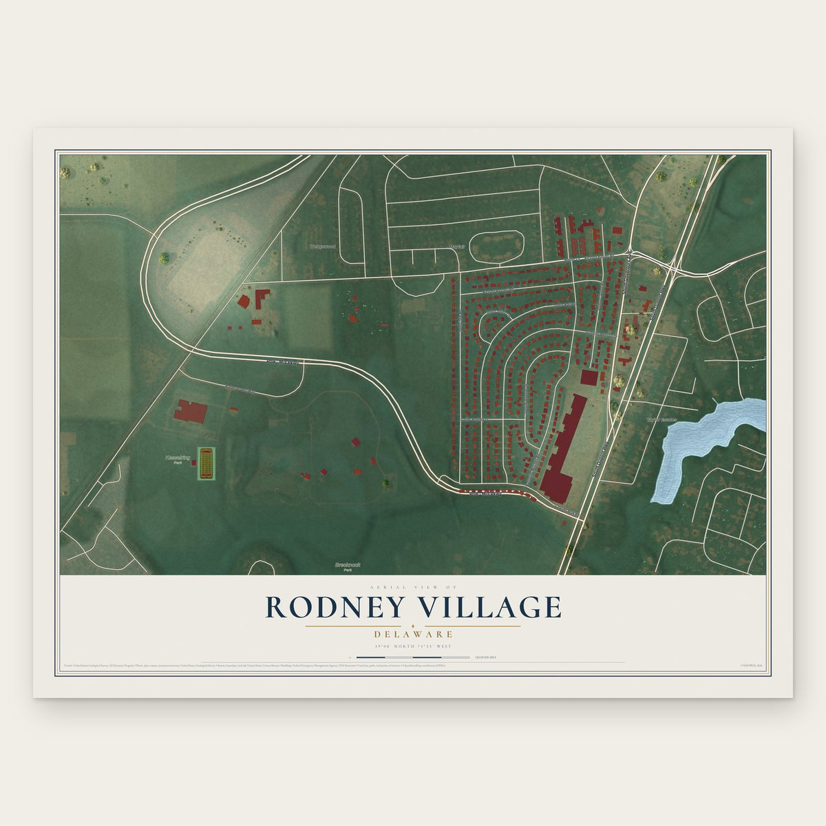 Rodney Village, Delaware map print, the full design