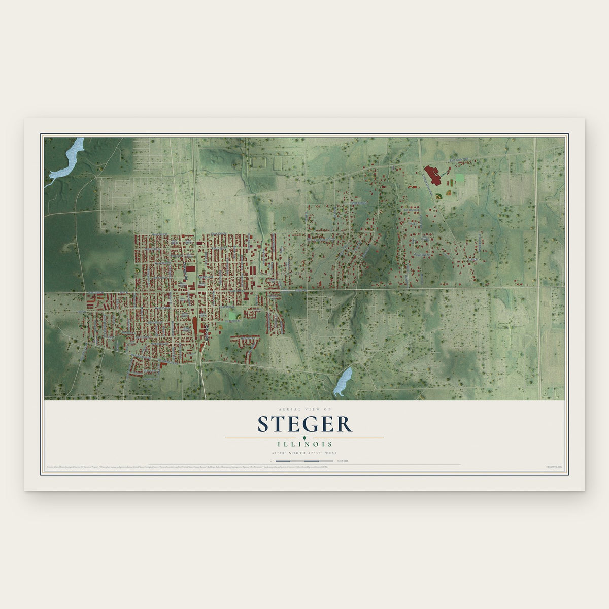 Steger, Illinois map print, the full design