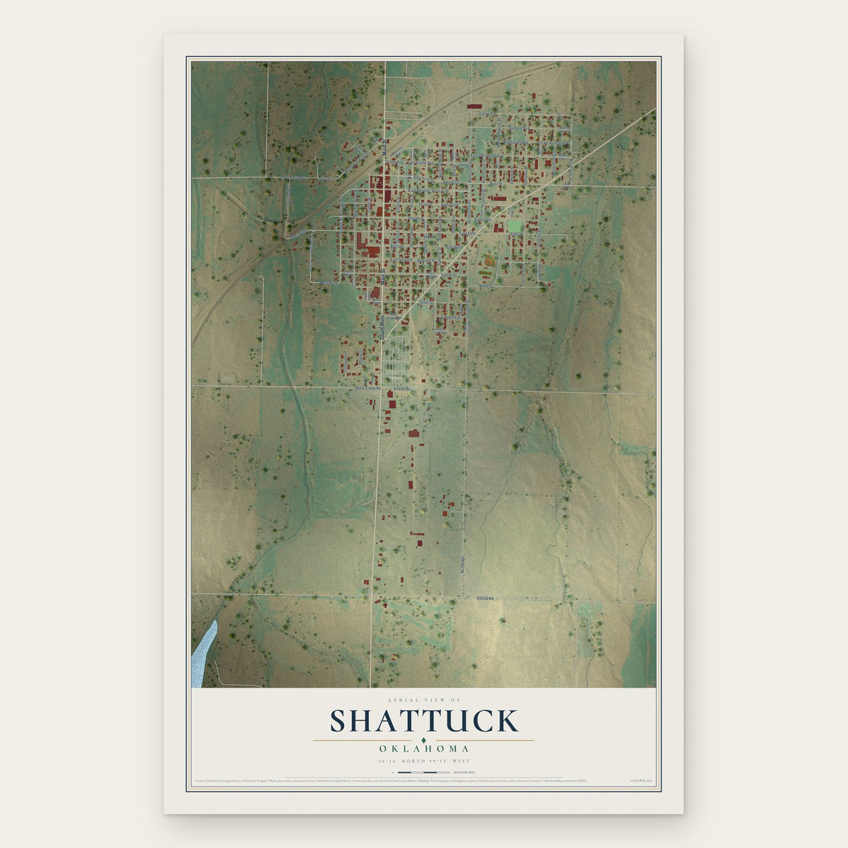 Shattuck, Oklahoma map print, the full design