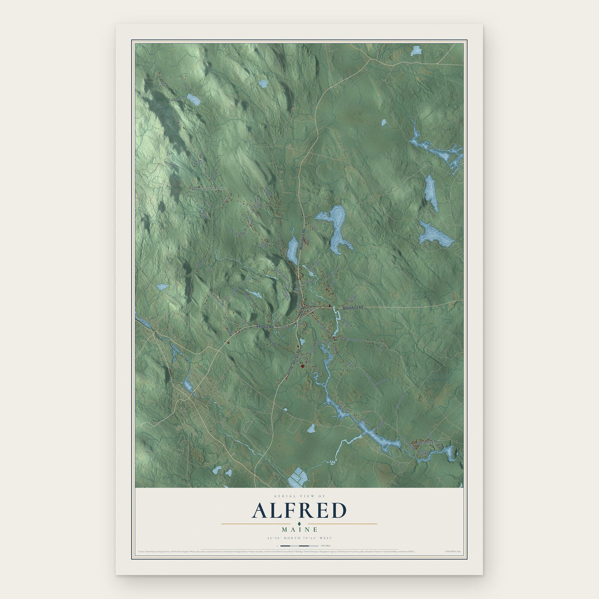Alfred, Maine map print, the full design