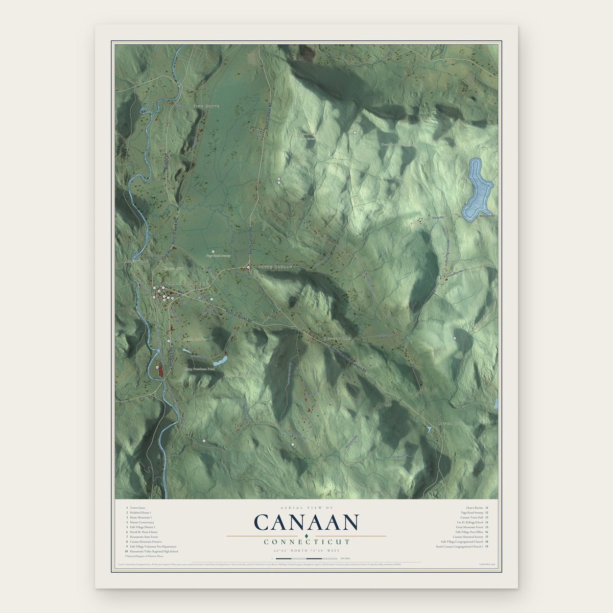Canaan, Connecticut map print, the full design