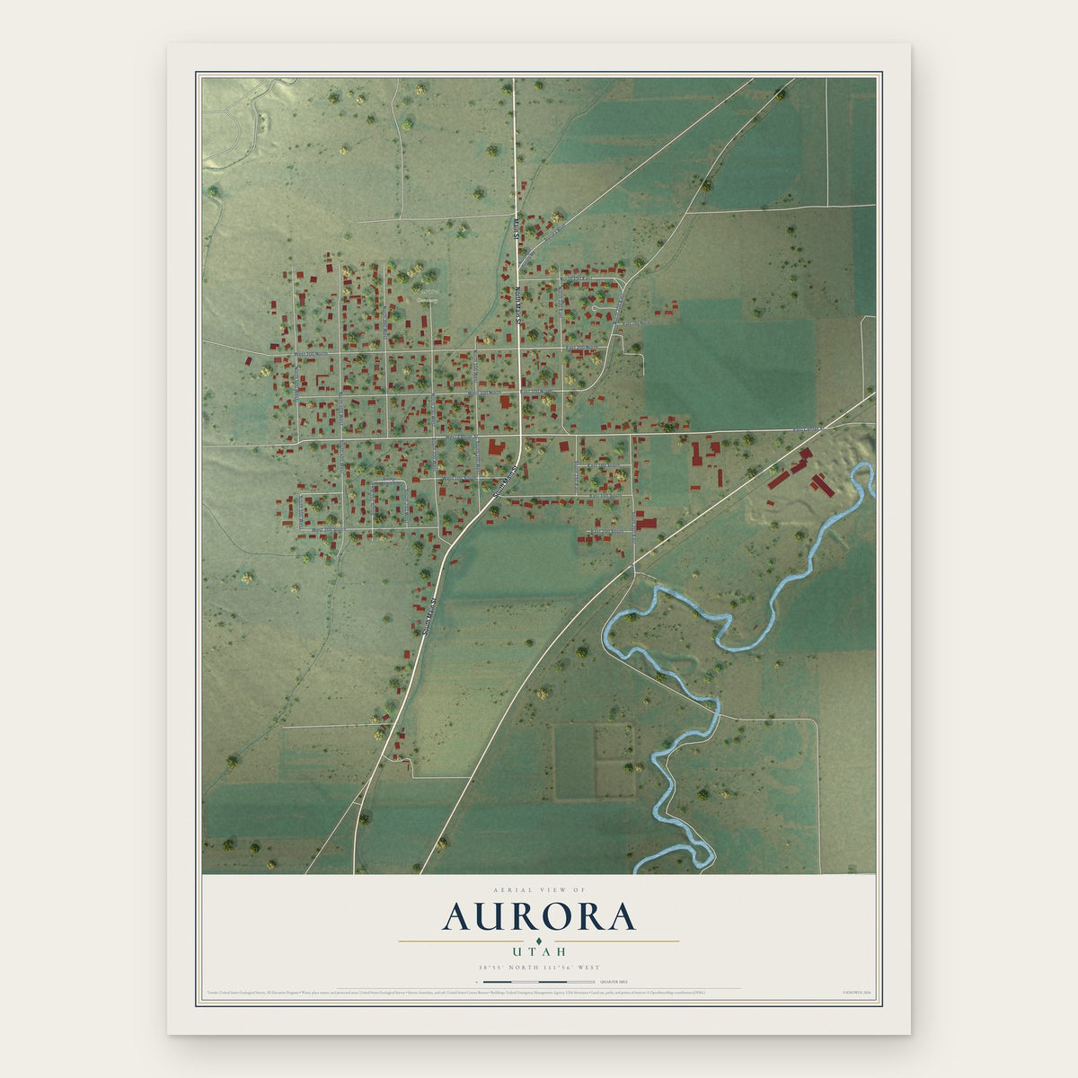 Aurora, Utah map print, the full design