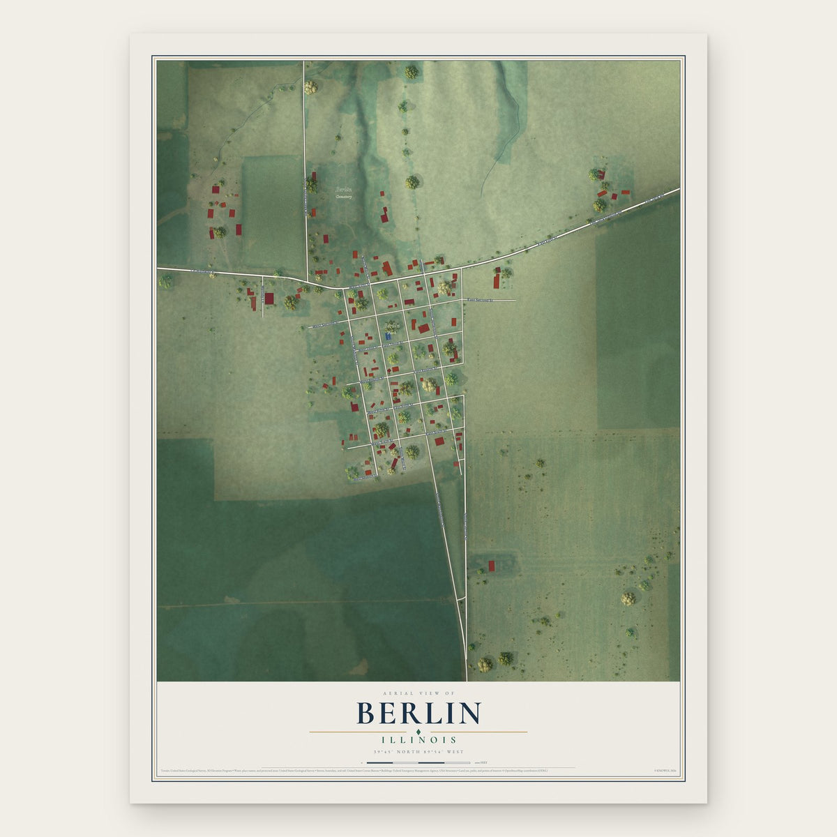 Berlin, Illinois map print, the full design