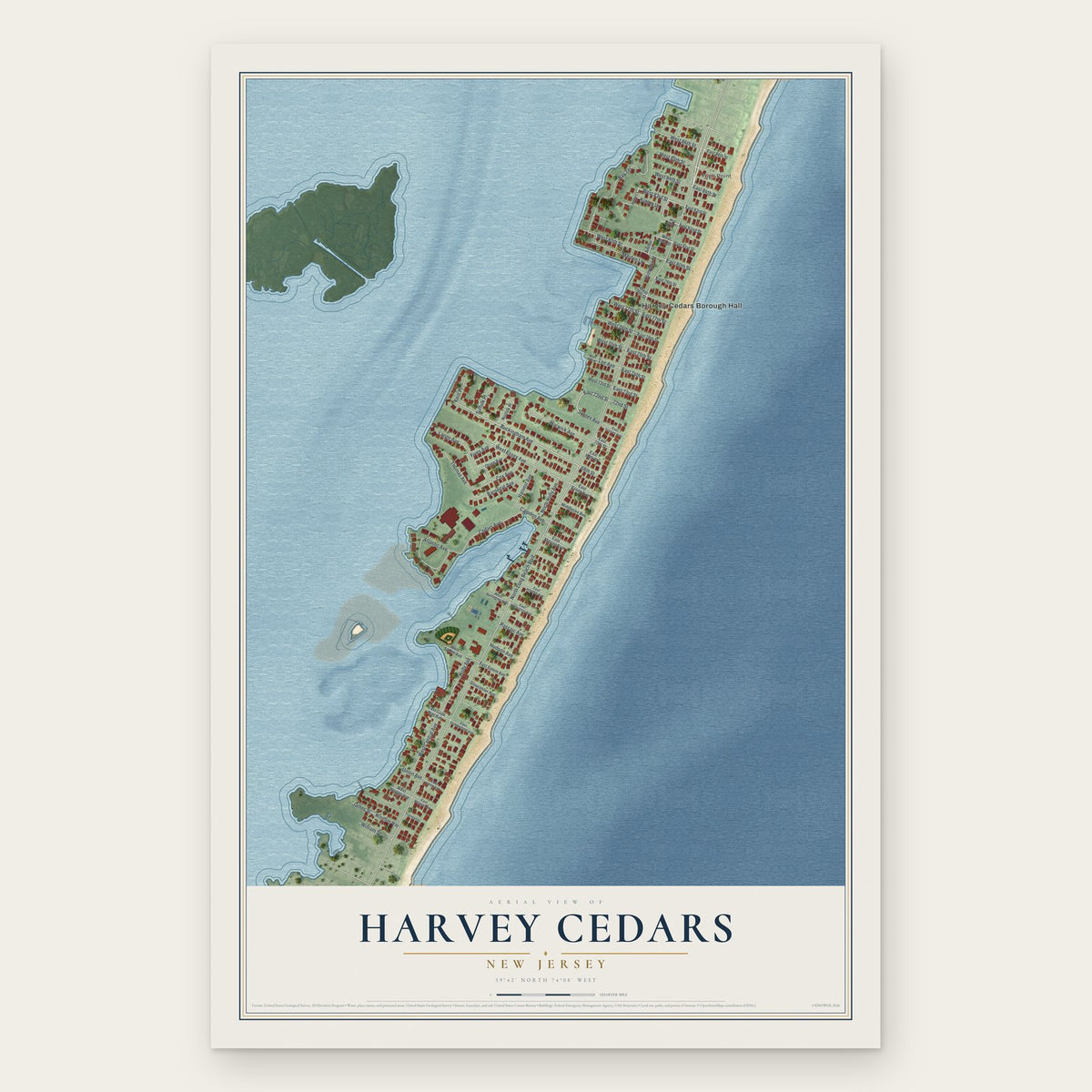 Harvey Cedars, New Jersey map print, the full design