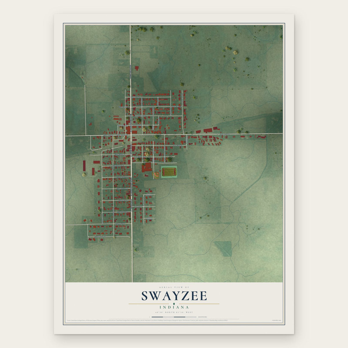 Swayzee, Indiana map print, the full design
