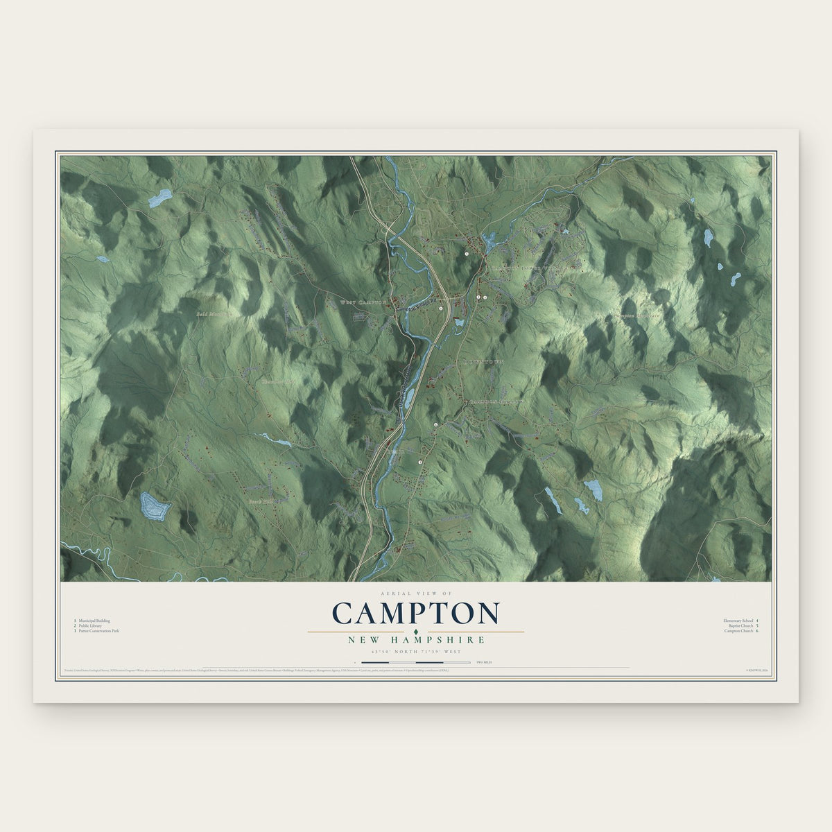 Campton, New Hampshire map print, the full design