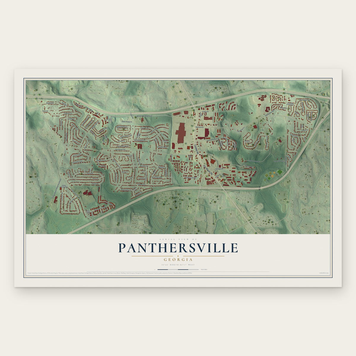 Panthersville, Georgia map print, the full design