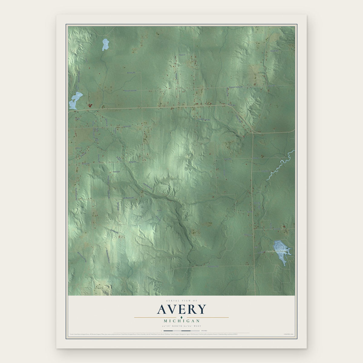 Avery, Michigan map print, the full design