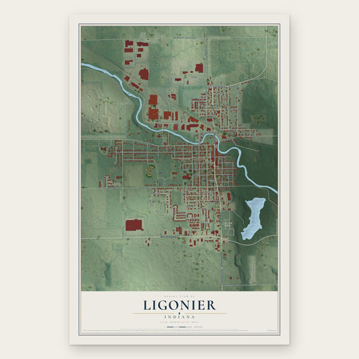 Ligonier, Indiana map print, the full design