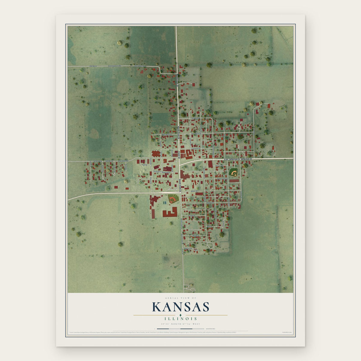 Kansas, Illinois map print, the full design