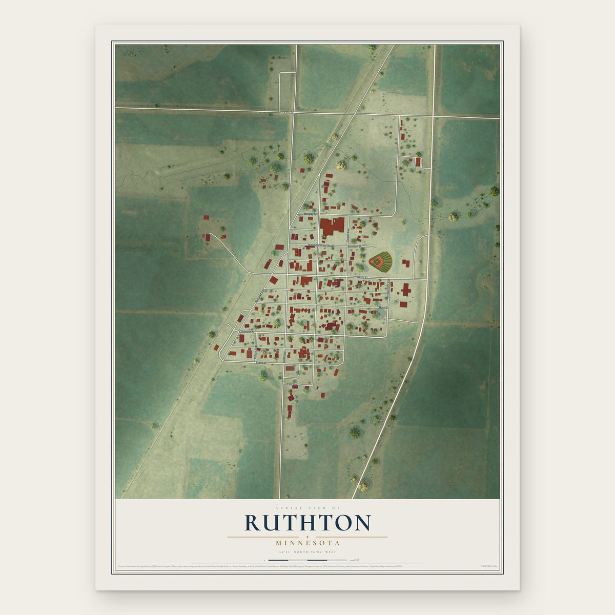 Ruthton, Minnesota map print, the full design