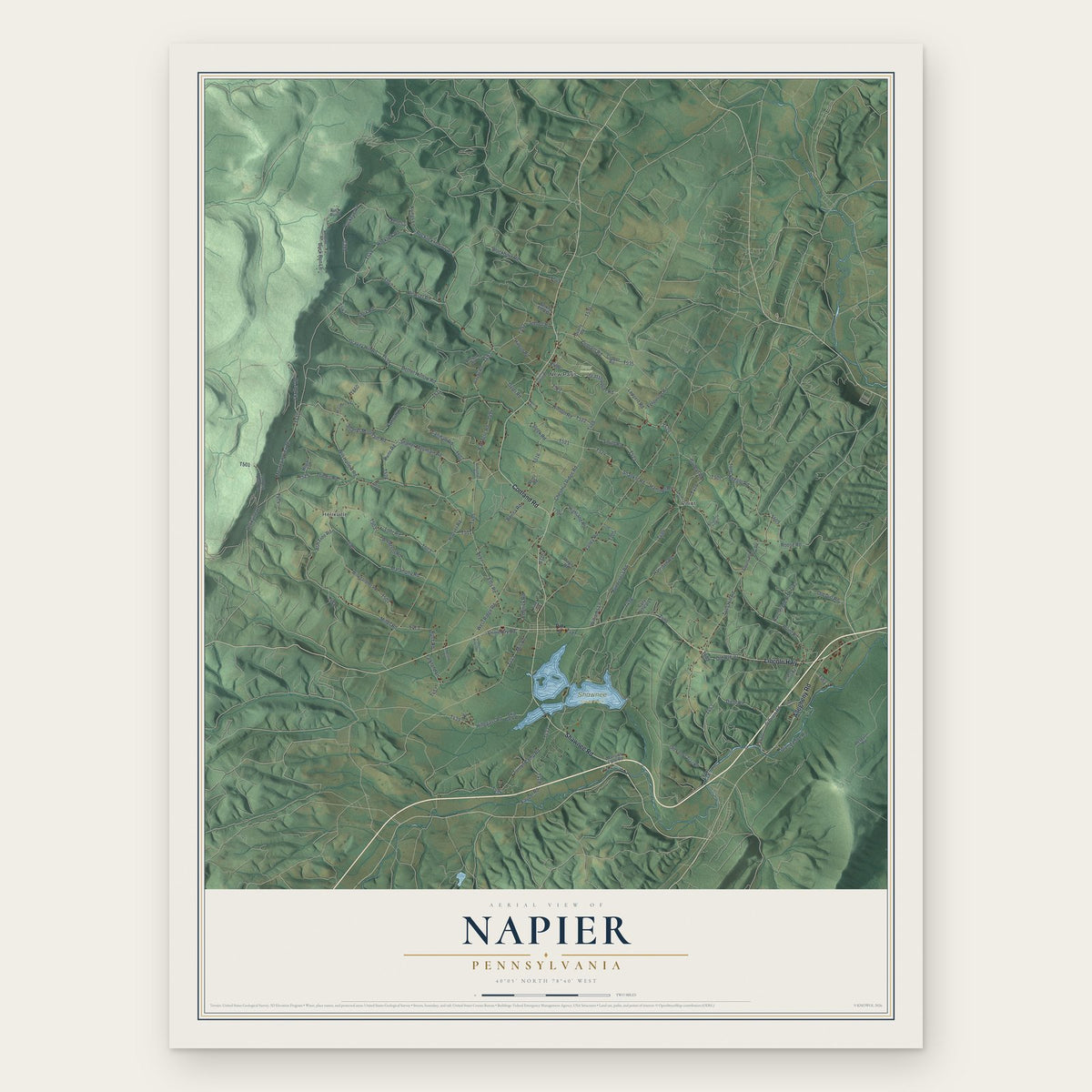 Napier, Pennsylvania map print, the full design
