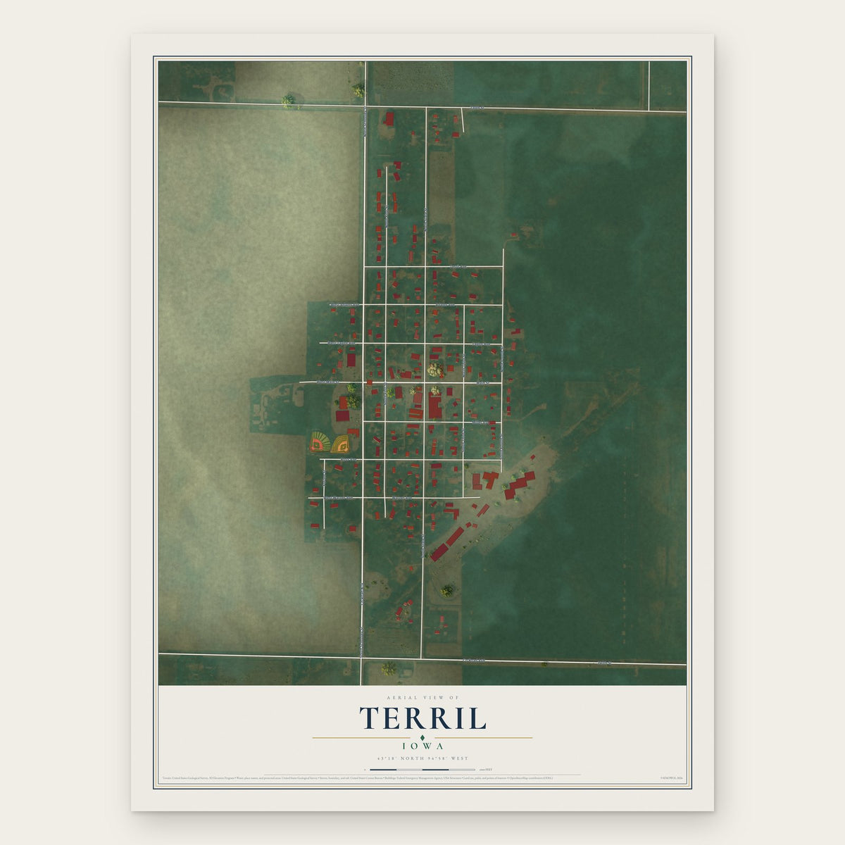 Terril, Iowa map print, the full design