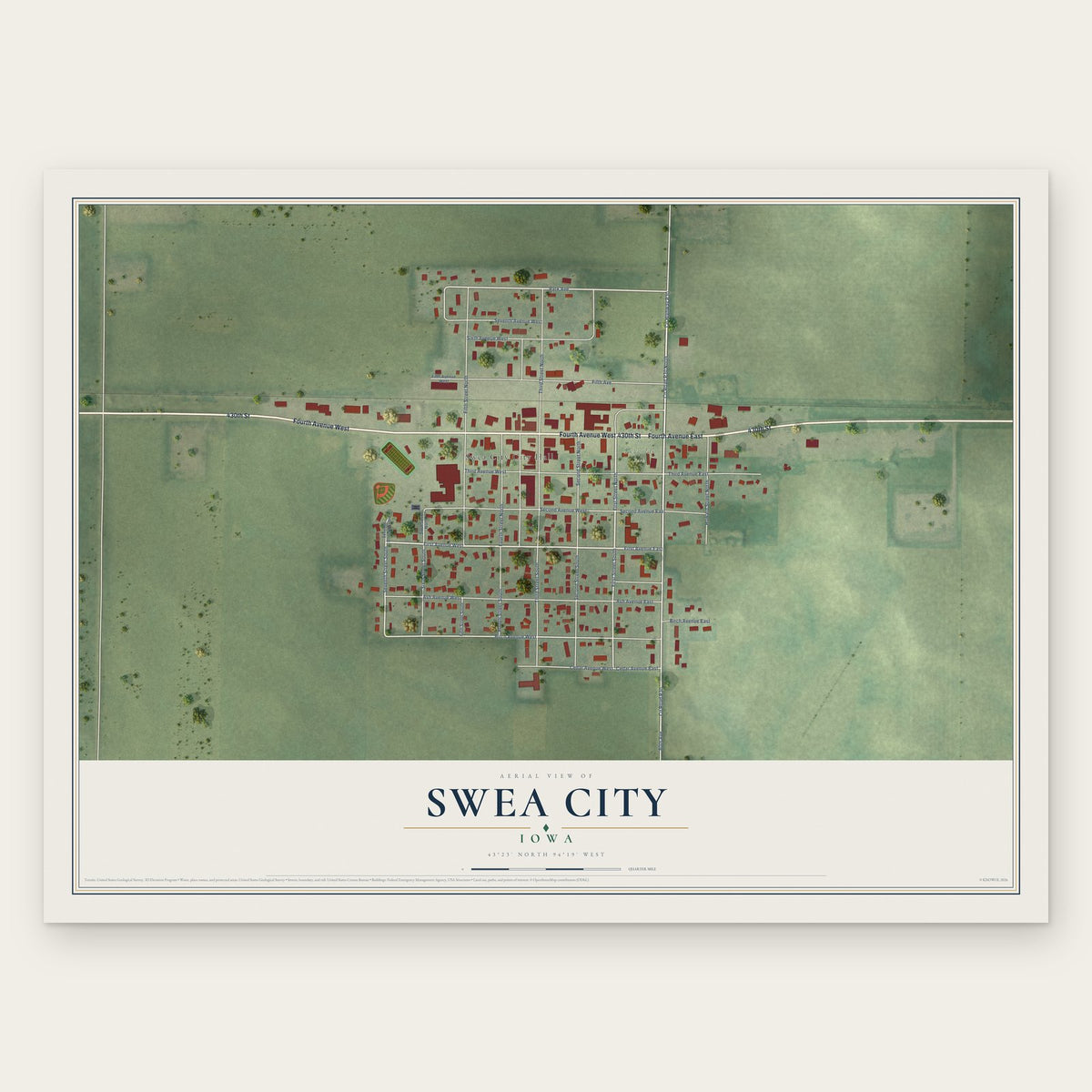 Swea City, Iowa map print, the full design
