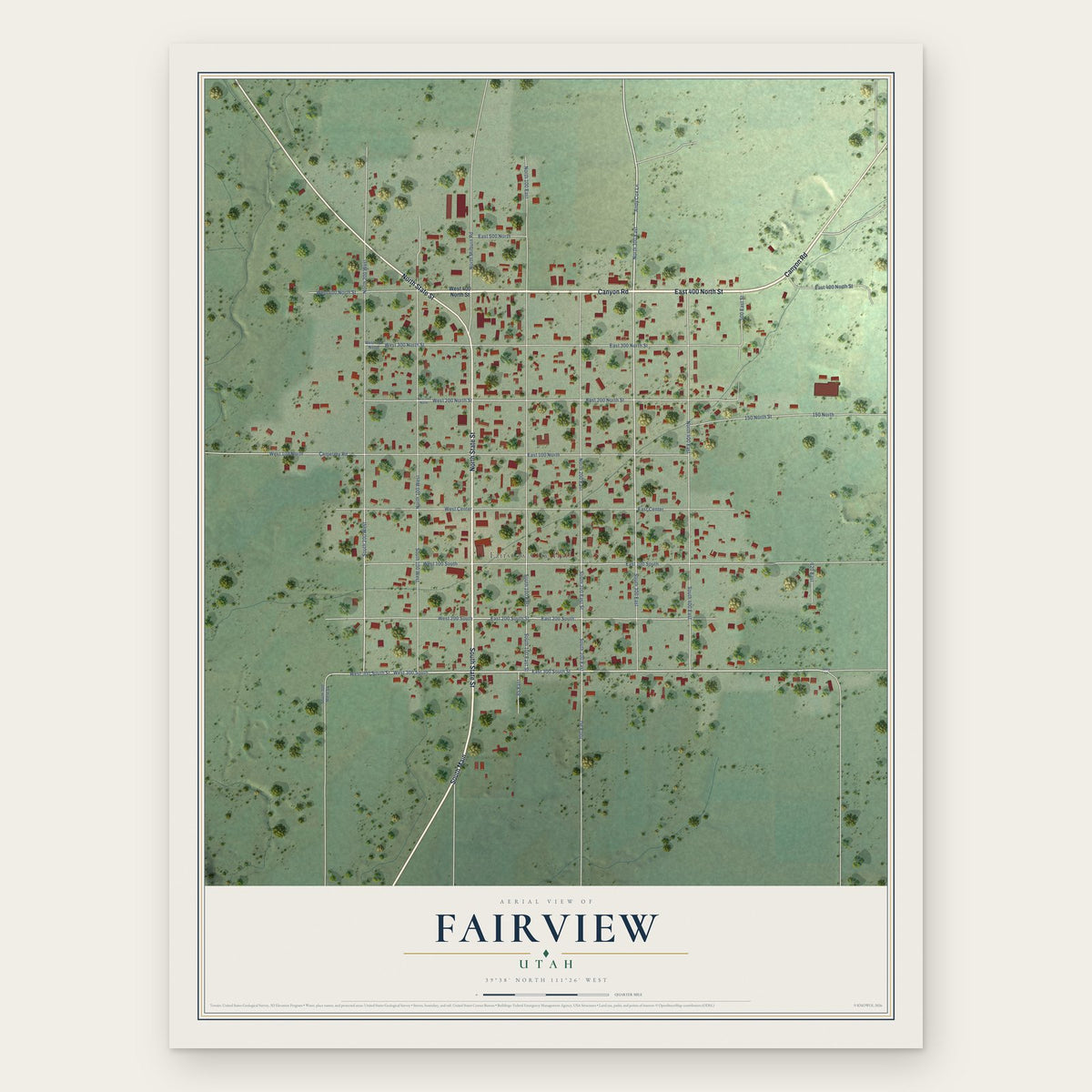 Fairview, Utah map print, the full design