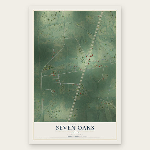 Seven Oaks, Texas map print, the full design