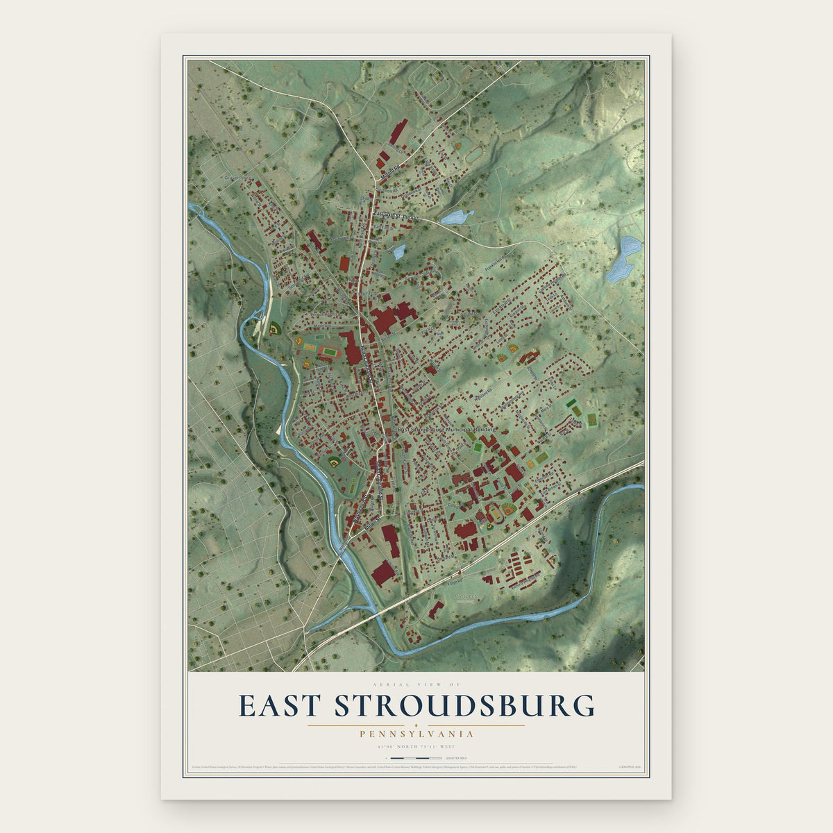 East Stroudsburg, Pennsylvania map print, the full design