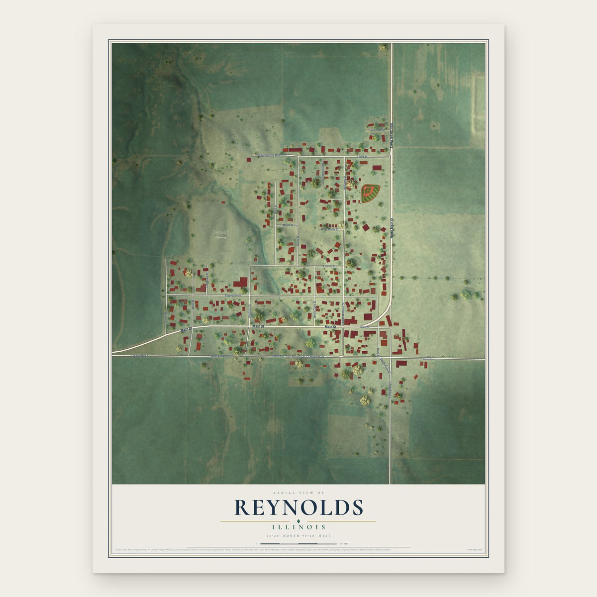 Reynolds, Illinois map print, the full design