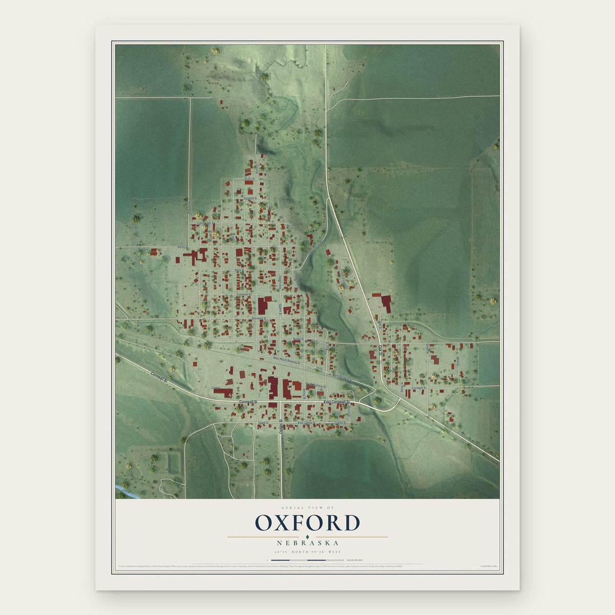 Oxford, Nebraska map print, the full design
