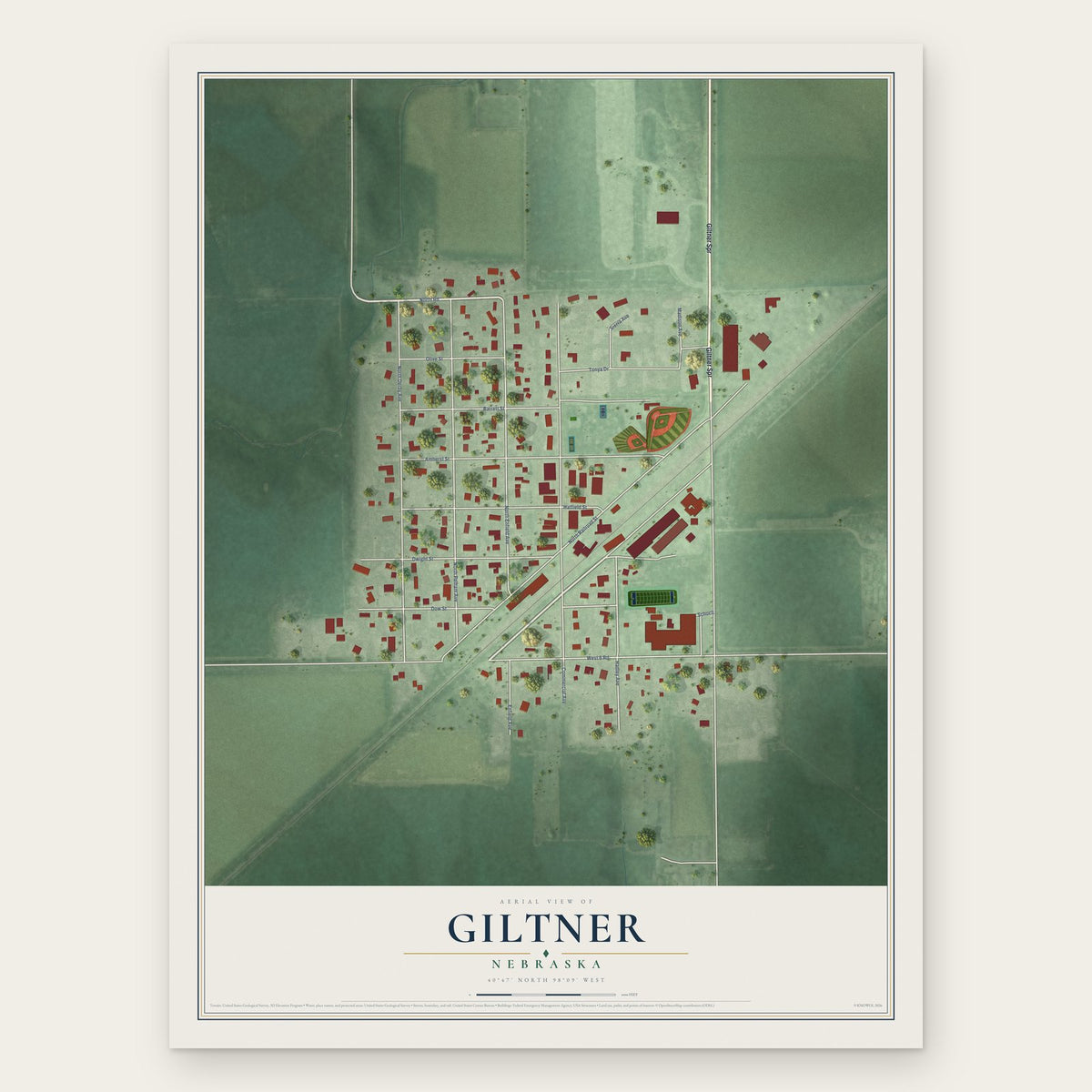 Giltner, Nebraska map print, the full design
