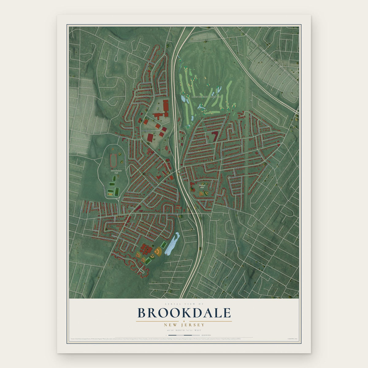 Brookdale, New Jersey map print, the full design
