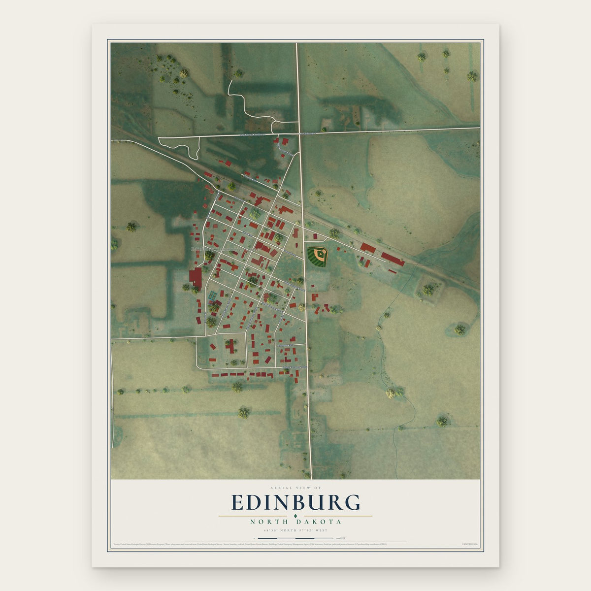 Edinburg, North Dakota map print, the full design