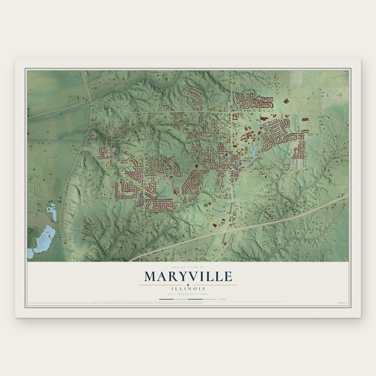 Maryville, Illinois map print, the full design