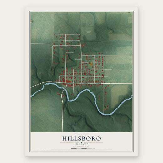 Hillsboro, Indiana map print, the full design