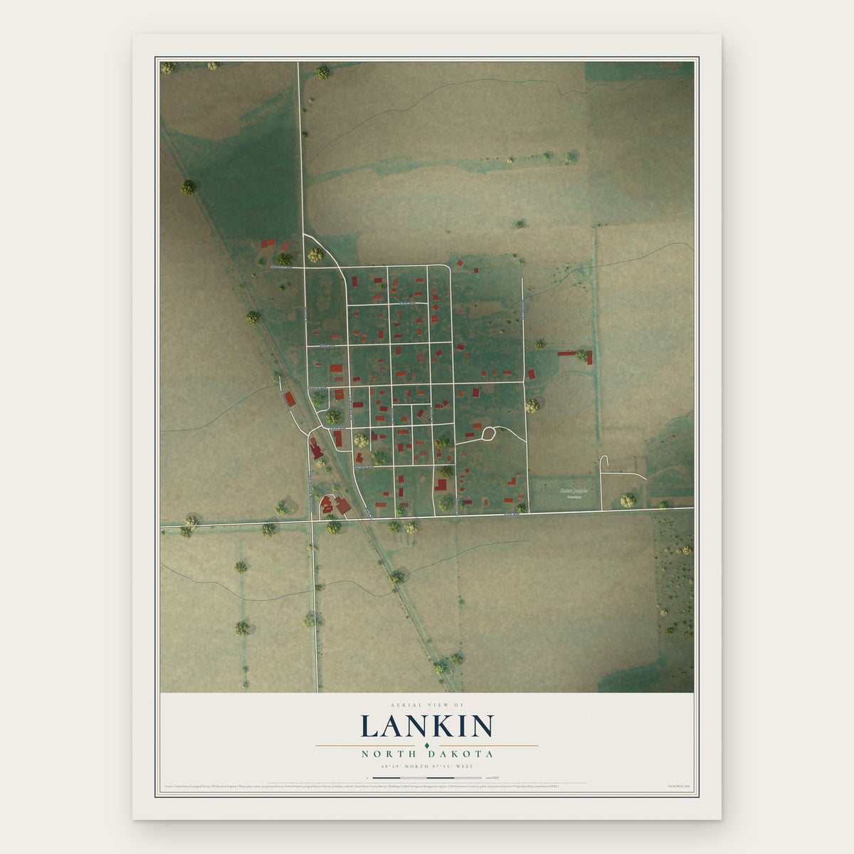 Lankin, North Dakota map print, the full design