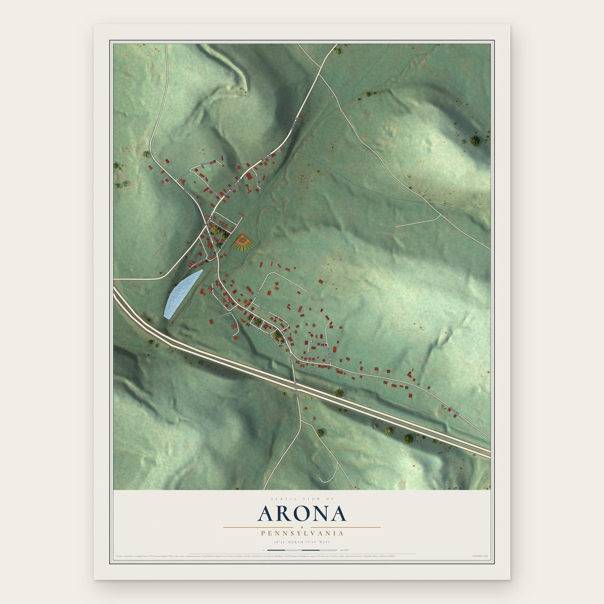 Arona, Pennsylvania map print, the full design