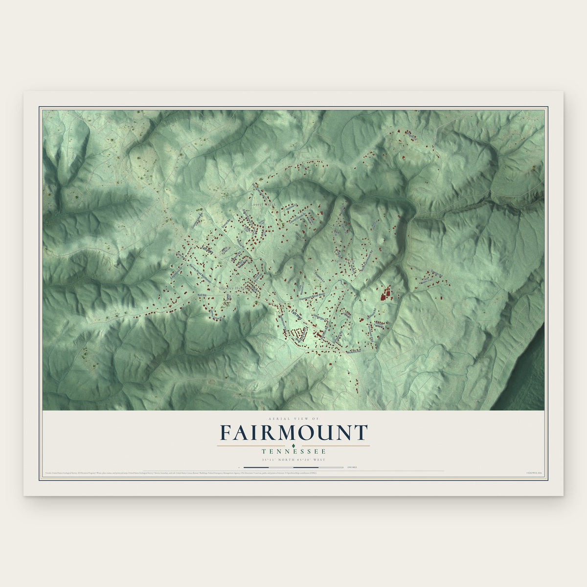 Fairmount, Tennessee map print, the full design