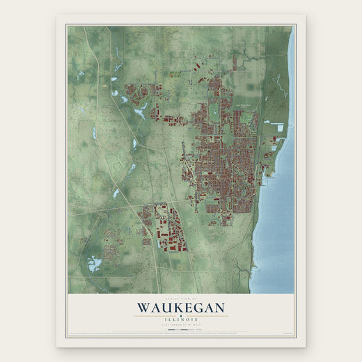 Waukegan, Illinois map print, the full design