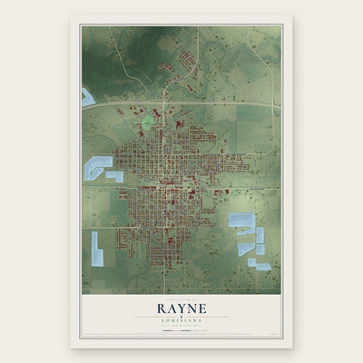 Rayne, Louisiana map print, the full design