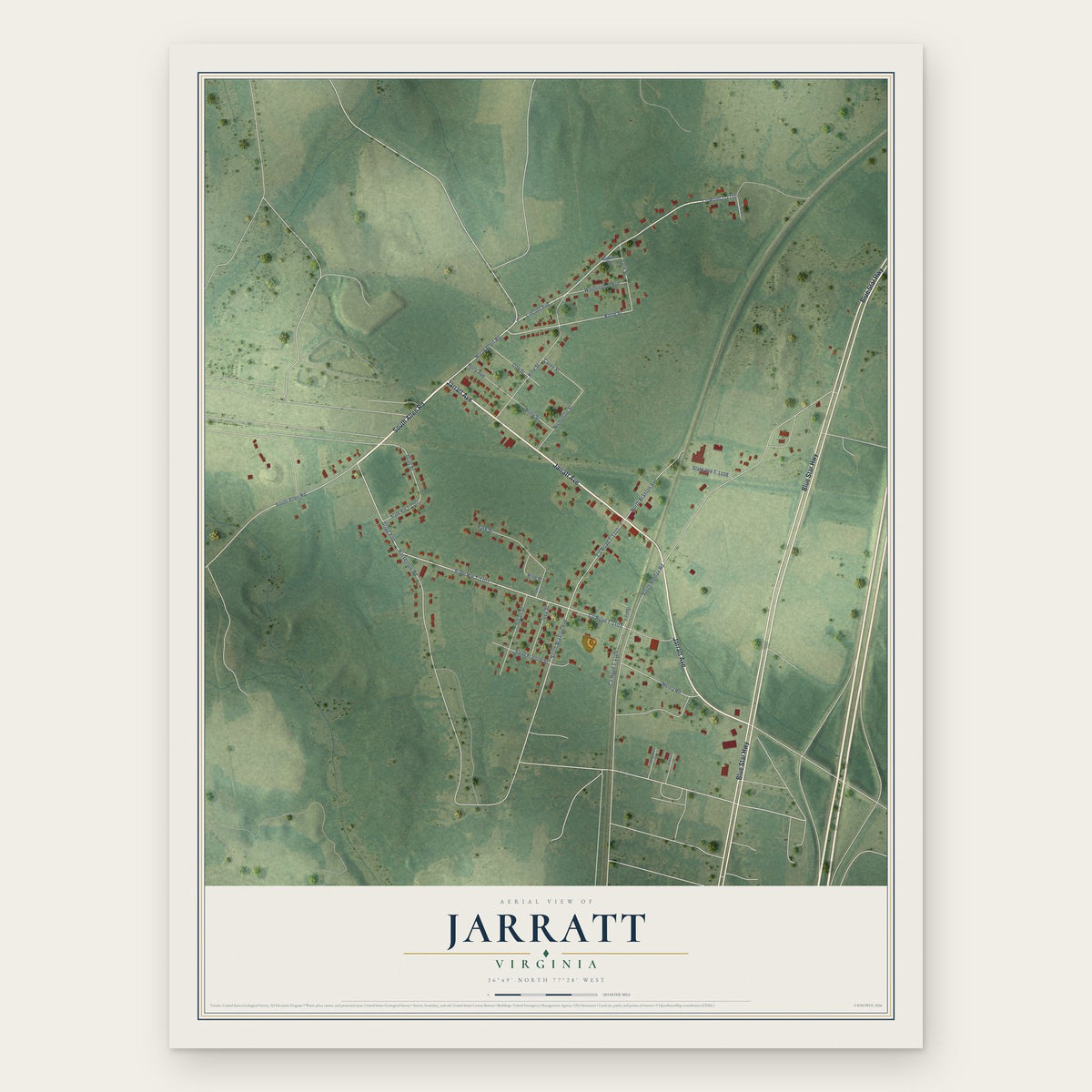 Jarratt, Virginia map print, the full design