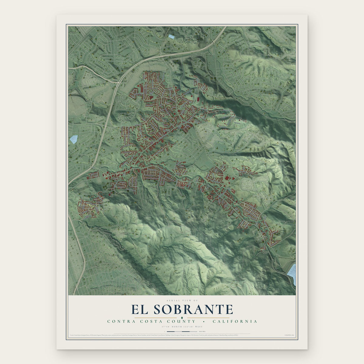 El Sobrante, Contra Costa County, California map print, the full design