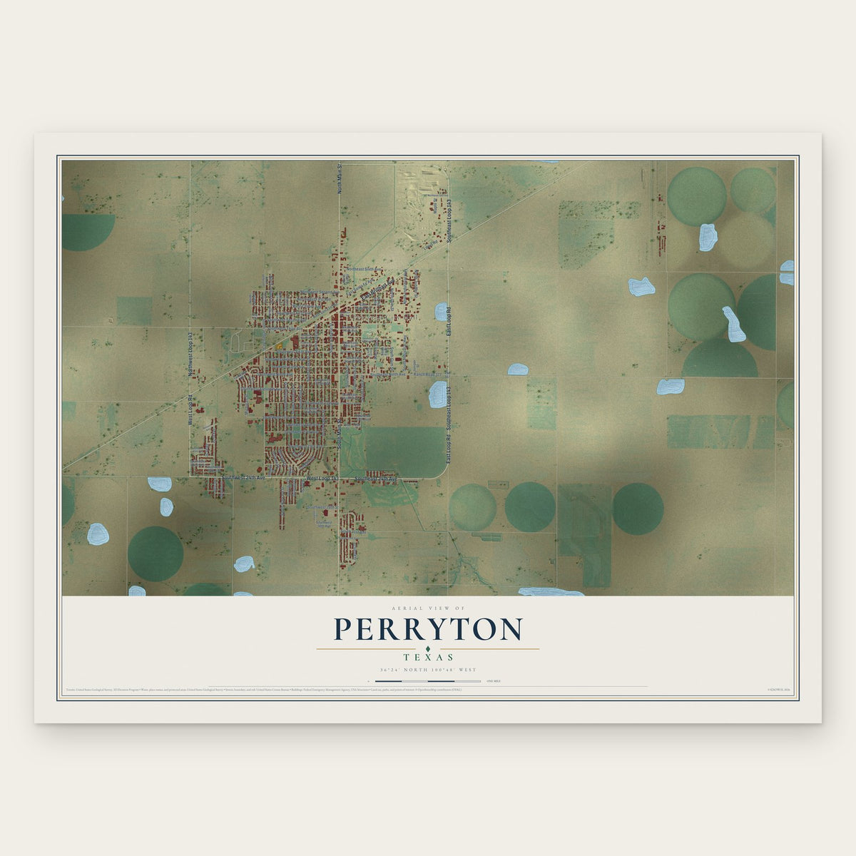 Perryton, Texas map print, the full design